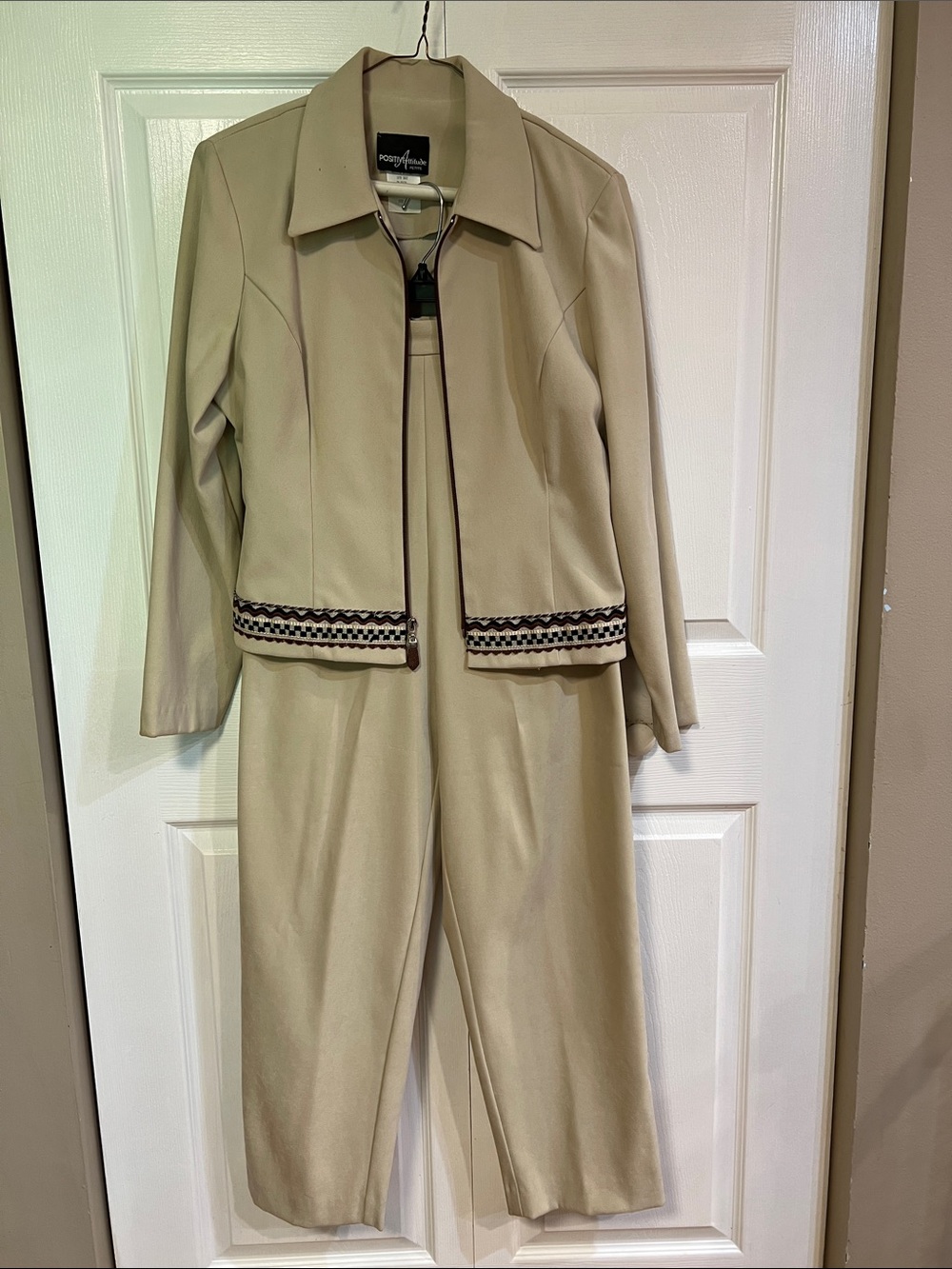 Vintage Positive Attitude Petite 1990’s Women's Pant Set with Embroidered Trim